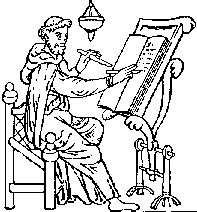 Drawing of a scribe working at a table