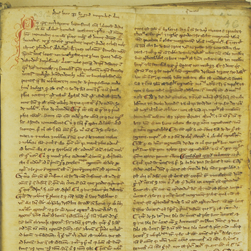 Erfurt, UB, Dep. Erf. CA Q.290:The first folio of the earliest surviving Western commentary,  Richard Rufus' Memoriale in Metaphysicam Aristotelis.